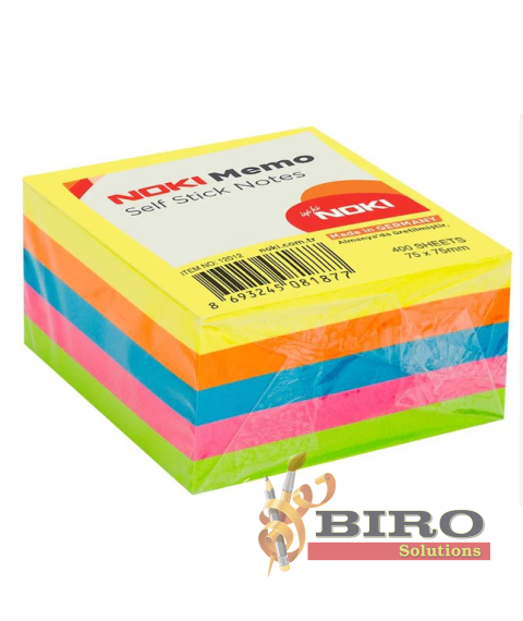 Hîrtie pentru notițe cu lipici 75x75 mm, 400 Foi, NEONMIX, NOKI